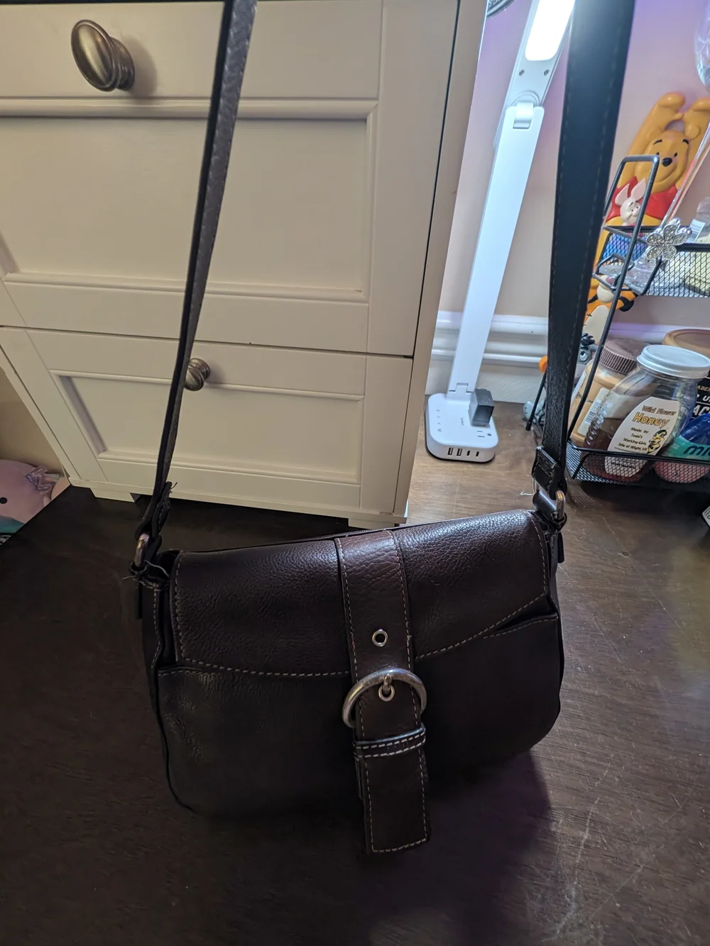 Fossil Vintage Brown Pebbled Leather Buckle Flap Crossbody Bag